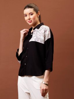 AAREIN - Women Black Beige Patch Shirt