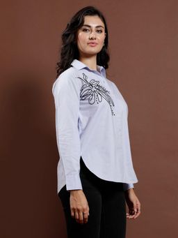 AAREIN - Women Blue Cotton Embellished Shirt