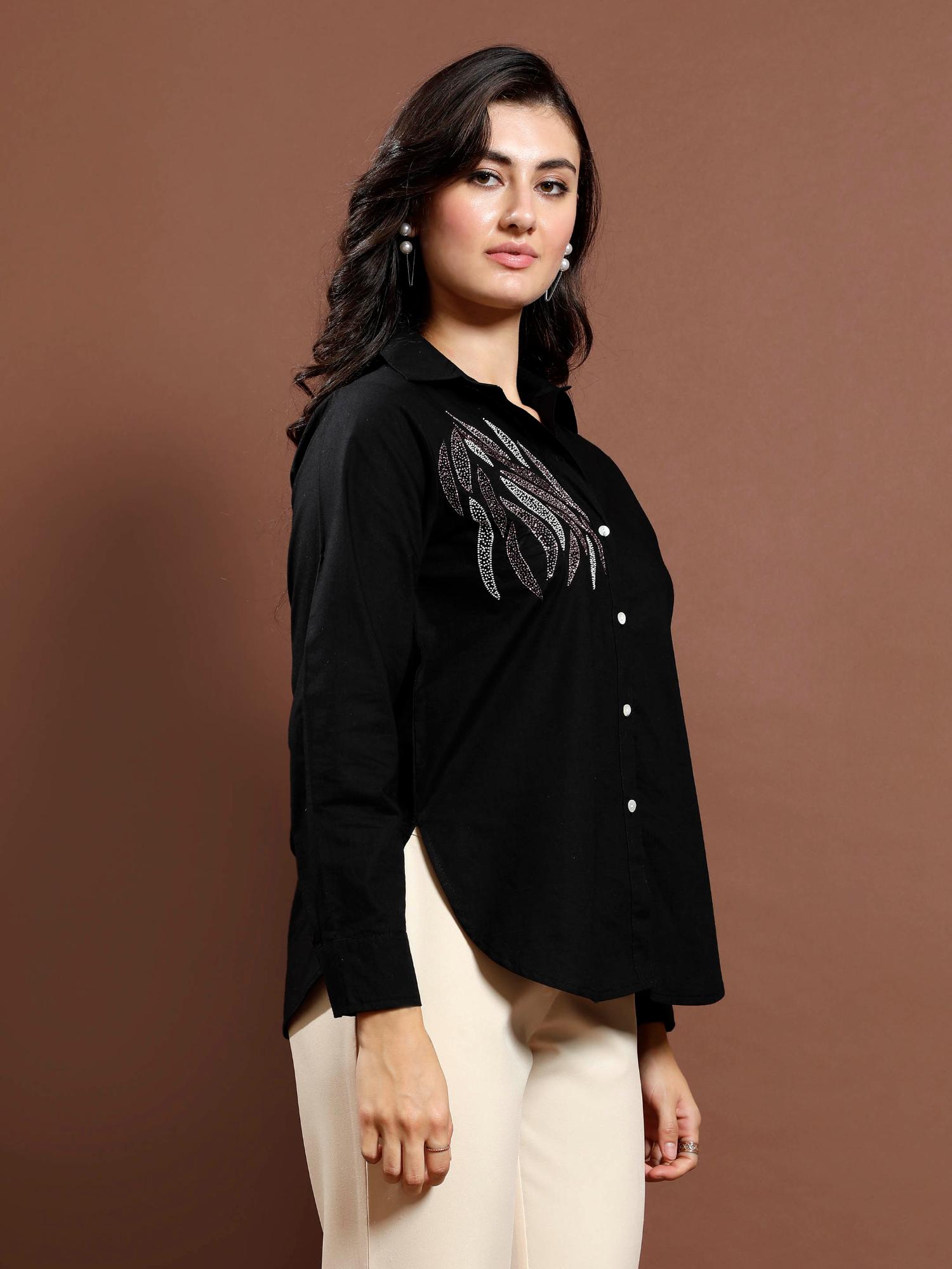 aarein Women Black Cotton Embellished Shirt-picture-34