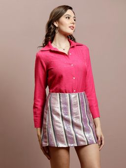 AAREIN - Women Fuchsia Silver Embellished Shirt