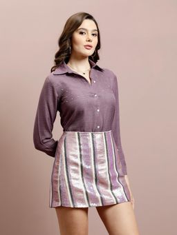 AAREIN - Women Purple Silver Embellished Shirt