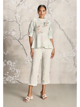 Kaveri - Corsage Peplum Blue Top