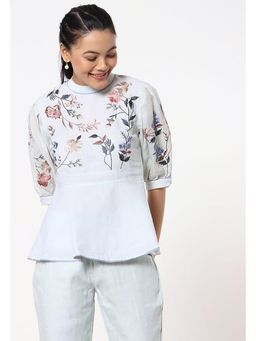 Kaveri - Botanical Spring Peplum Blue Top