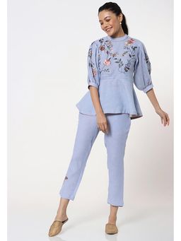 Kaveri - Botanical Spring Peplum Blue Top