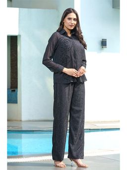 Label Swish - Black Shimmer Rose Shirt with Inner Slip and Pant