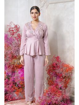 Label Swish - Rose Pink Embellished Peplum Top with Pants