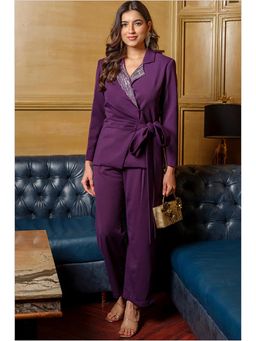 Label Swish - Purple Embellished Double Breasted Blazer with Pants