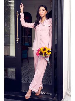 Label Swish - Pink White Detailing Shirt with Pant Co-Ords