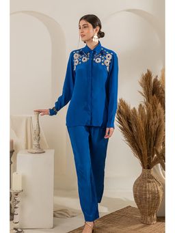 Label Swish - Royal Blue Embellished Oversized Shirt with Pants