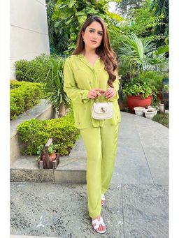 Label Swish - Nikita Vasdev In Lime Green Embellished Oversized Shirt with Pants