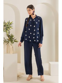Label Swish - Navy Blue Embellished Oversized Shirt with Pants