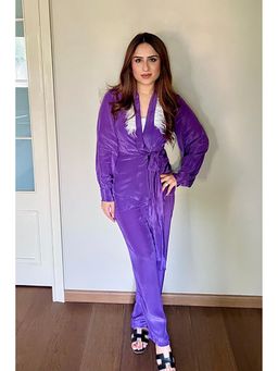 Label Swish - Nikita Vasdev In Lavender Feather Oversized Wrap Top with Pants