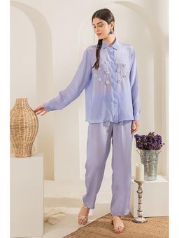 Label Swish - Purple Embellished Oversized Shirt with Pants