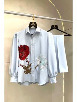 Label Swish - Powder Blue Flower Embellished Co-Ord Set