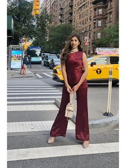 Label Swish - Pleated Maroon Top with Pant