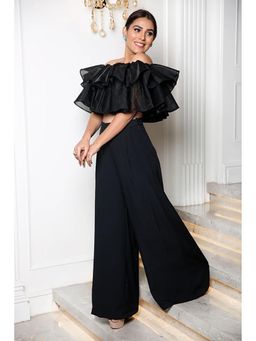 Label Swish - Karishma Yadav In House Party Black Ruffle Crop Top and Palazzo