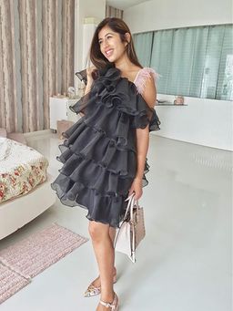 Label Swish - Black Embellished Ruffle Dress