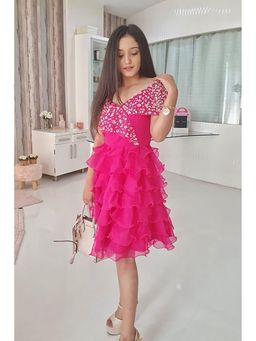 Label Swish - Ruffle it Magenta Embellished Dress