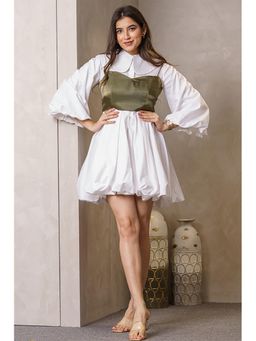 Label Swish - Lulu White Balloon Dress With Teal Bustier