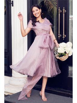 Label Swish - Dirty Pink Dotted Organza Midi Dress