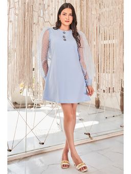 Label Swish - Powder Blue Short Dress With Organza Sleeves