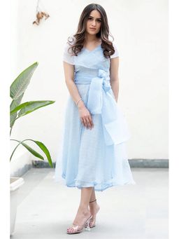 Label Swish - Blue Dotted Organza Midi Dress