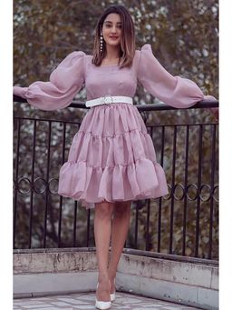 Label Swish - Insha Ghai In Beige Shimmer Layered Dress