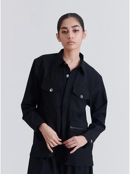 No Grey Area - Black Suiting Military Shacket