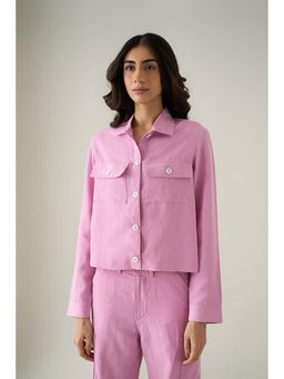 No Grey Area - Pink Tencel Cropped Shacket
