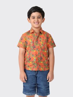 Fabindia - Orange Cotton Printed Shirt