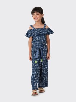 Fabindia - Indigo Cotton Printed Girls Jumpsuits (Set of 2)