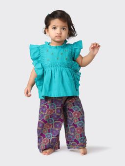 Fabindia - Turquoise Modal Printed Pant (Set of 2)