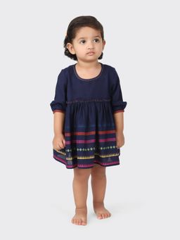 Fabindia - Navy Cotton Dobby Flared Dress