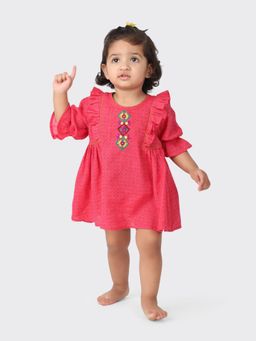 Fabindia - Pink Cotton Dobby Flared Dress