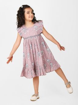 Fabindia - Purple Cotton Printed Flared Dress