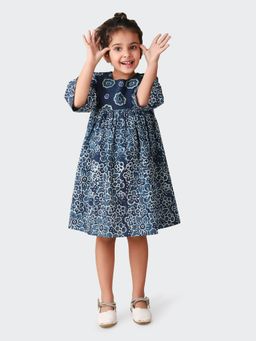 Fabindia - Indigo Cotton Printed Flared Dress