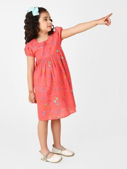 Fabindia - Orange Cotton Printed Flared Dress