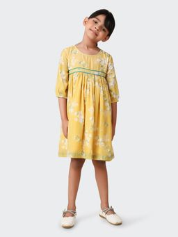 Fabindia - Yellow Rayon Blend Printed Dress