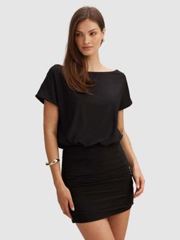 Forever New - Kiara Black Tipped Draped Jersey Mini Dress