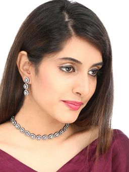 Yellow Chimes - Rhodium-Plated Black And White Ad-Studded Handcrafted Jewellery (Set of 2)