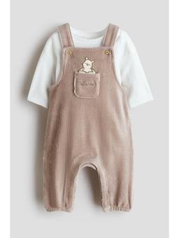H&M - Kids Beige 2-Piece Dungarees And Bodysuit Set