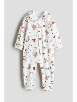 H&M - Kids White Collared Cotton Sleepsuit