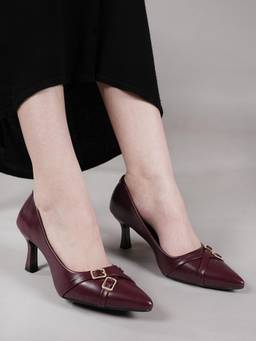 Twenty Dresses by Nykaa Fashion - Maroon Pointed Toe Slim Heel with Cross Strap for Women