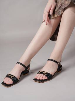 Twenty Dresses by Nykaa Fashion - Black Square Toe Block Heel Sandals for Women