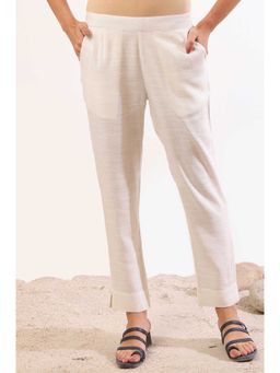 Aurelia - Womens White Solid Blend Straight Pant