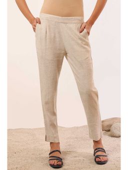 Aurelia - Womens Off White Solid Blend Straight Pant