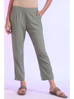 Aurelia - Womens Green Solid Rayon Straight Pant