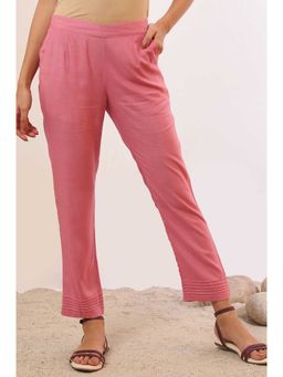 Aurelia - Womens Pink Solid Rayon Straight Pant