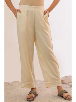 Aurelia - Womens Cream Solid Rayon Straight Pant