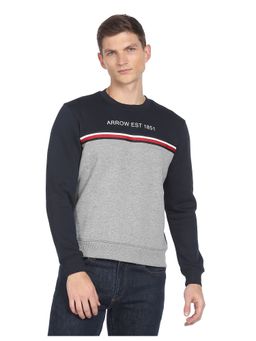Arrow Sports - Men Navy Crew Neck Panel Construction Sweatshirt